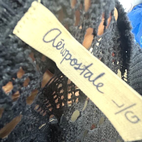 Aeropostale Size Large open weave sweater top pull over long sleeve Blue navy - Picture 2 of 9